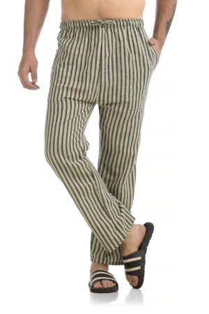 HALLUCINATION Pure Handloom Cotton Pyjama for Men, Soft Eco-friendly One Size for Waist 28 to 34 inches, Casual Lounge Wear Khadi Cotton Pajama Pant_green_striped