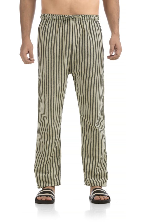 HALLUCINATION Pure Handloom Cotton Pyjama for Men, Soft Eco-friendly One Size for Waist 28 to 34 inches, Casual Lounge Wear Khadi Cotton Pajama Pant_green_striped