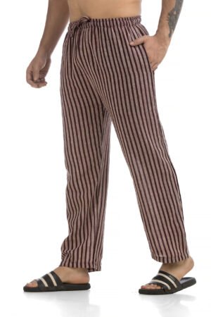 HALLUCINATION Pure Handloom Cotton Pyjama for Men, Soft Eco-friendly One Size for Waist 28 to 34 inches, Casual Lounge Wear Khadi Cotton Pajama Pant_maroon_striped