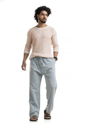 HALLUCINATION® Pure Cotton Pajama for Men – Daily Use Trouser | Handloom Textured Cotton Hemp, Linen-Look, One Size Fits Waist 28 to 34 | Comfy PJs | Casual Sleep, Lounge, Nightwear (Denim Blue)