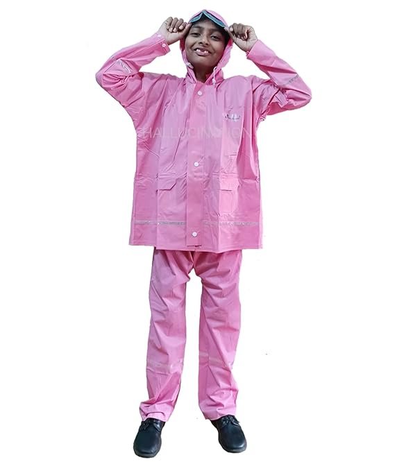 Buy HALLUCINATION® rain coat for kids boys & girls online. Waterproof jacket + pant set with backpack cover & reflector strips. Soft PVC, safe, durable, perfect for school & outdoor play.